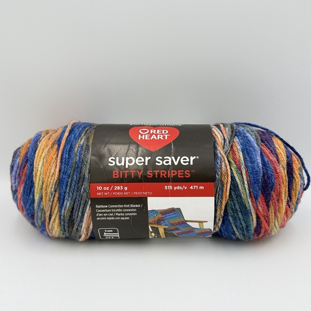 Red Heart Super Saver Bitty Stripes Yarn Sunset Beach Crayon Box 515 Yds Rainbow